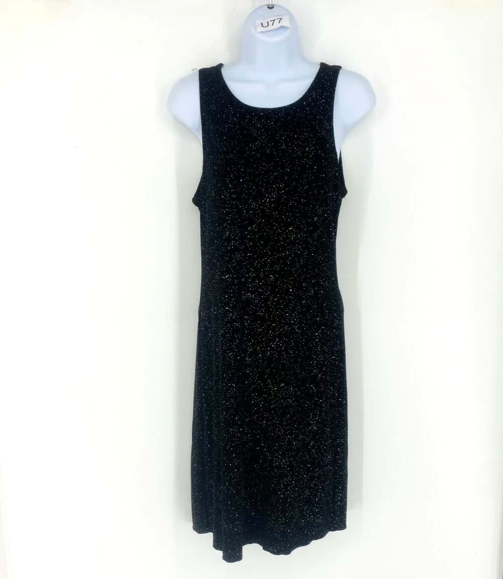 Vintage All That Jazz Black Glitter Bodycon Shift Dress USA Made Small Stretchy
